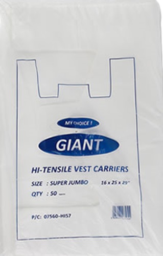 Carrier Bags, 16 x 25 x 29 'Giant', White, 500's