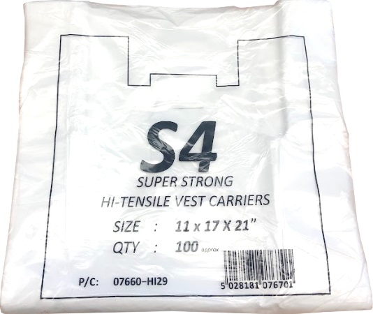 Carrier Bags, 11 x 17 x 21 'S4', White, 1000's