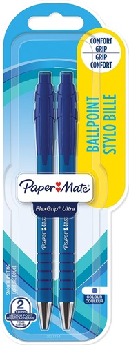 Pens, PaperMate FlexGrip Ultra, Retractable, Blue, 2's