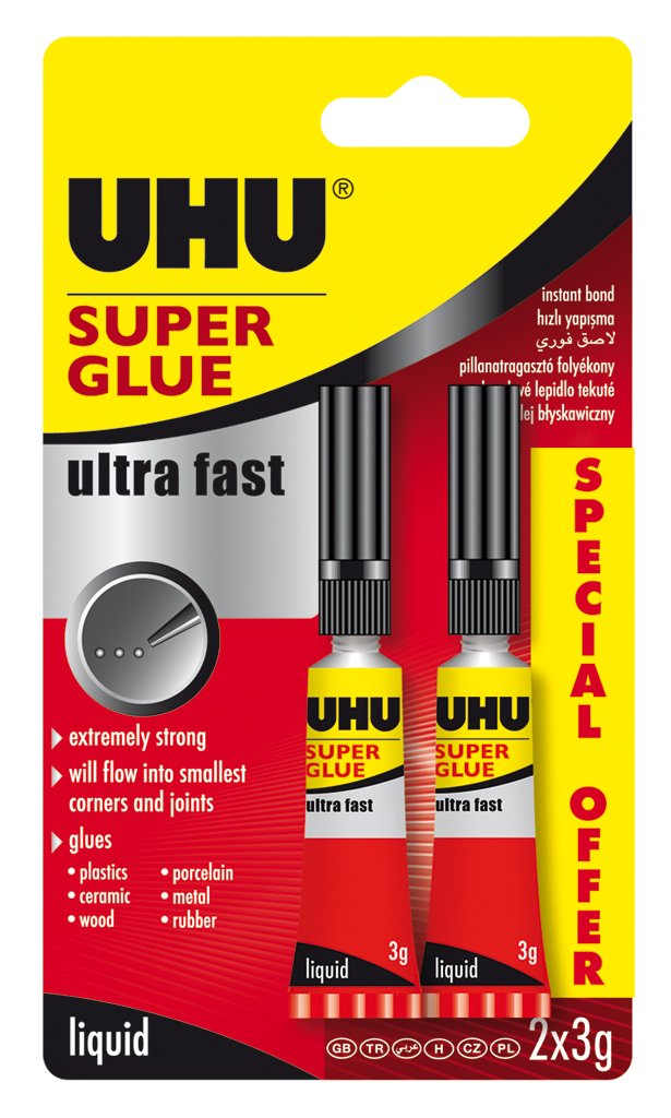 Super Glue, UHU Twin Pack, 3gm Carded