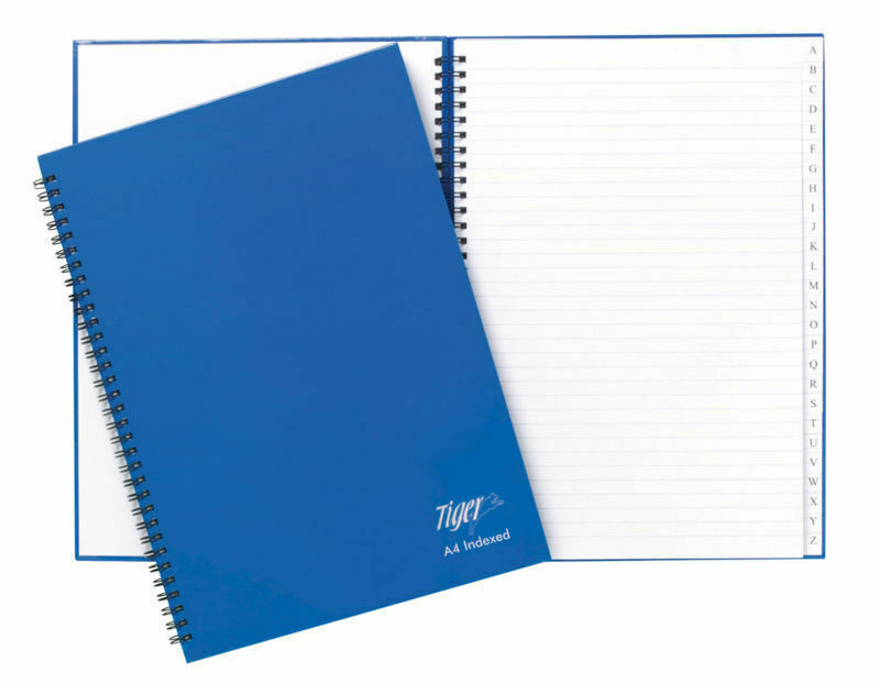 A4 Twin Wire Indexed Book (60gsm Ruled Paper), Blue Gloss Hardback Cover