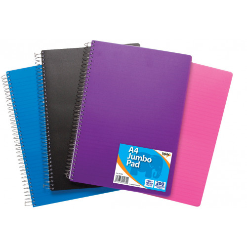 Notebook, A5, Jumbo, Twin Wire, Poly Covered, 200 Pages, assorted