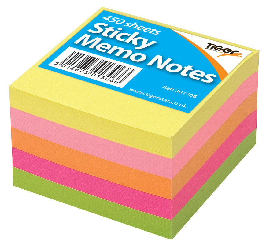 Sticky Notes, 75x75mm, Neon Colours 450 Sheet, Block