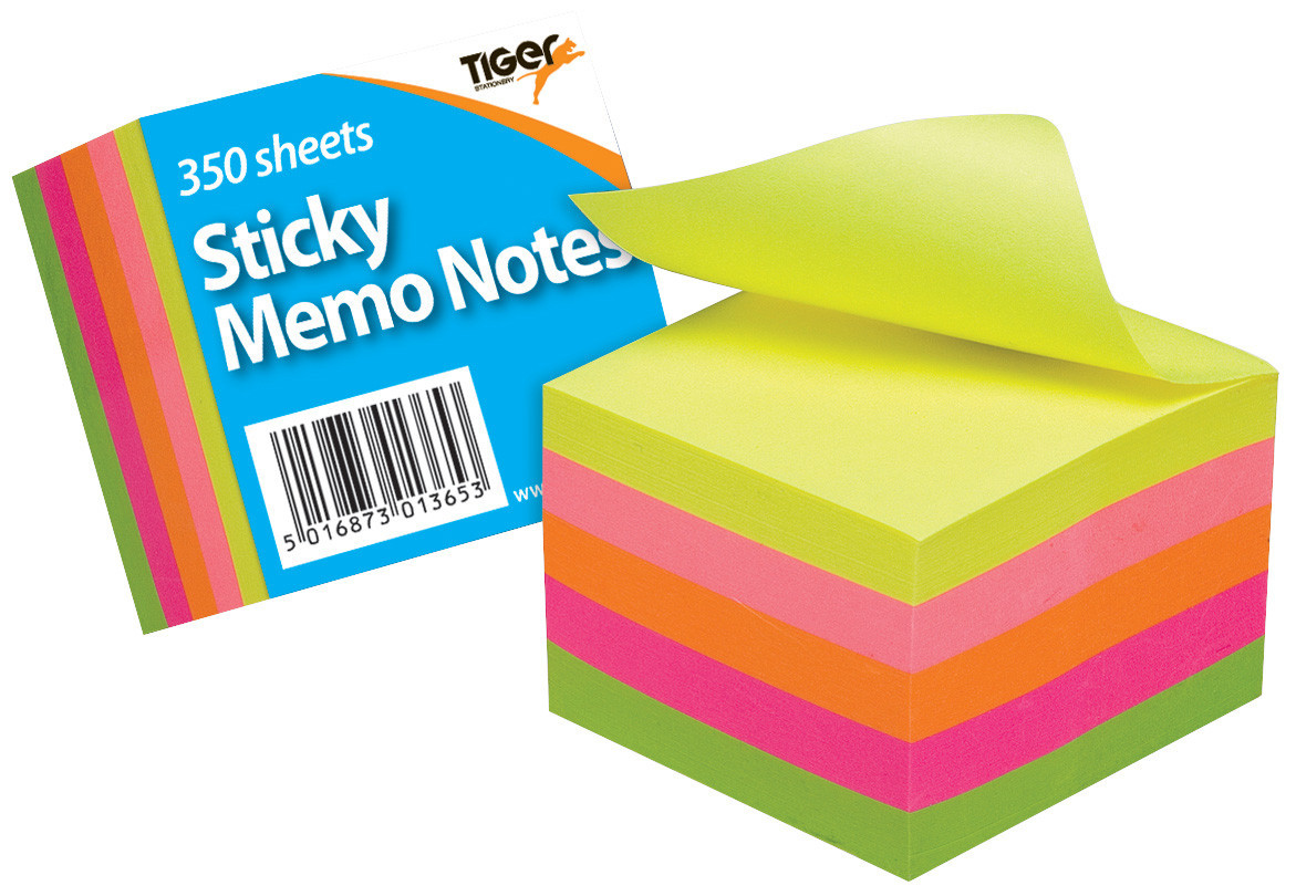 Sticky Notes, 50 x 50mm, Neon Colours, 350 Sheet, Block