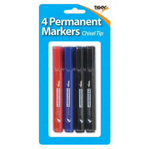 Marker, Permanent, Chisel Tip, 4mm, Assorted 4's, Carded