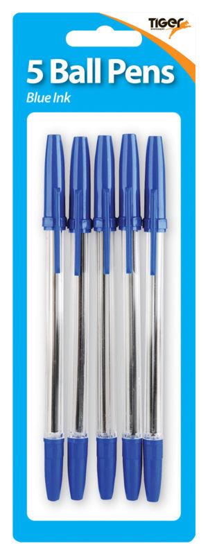 Pens, Ballpens, Blue, 5's, Carded