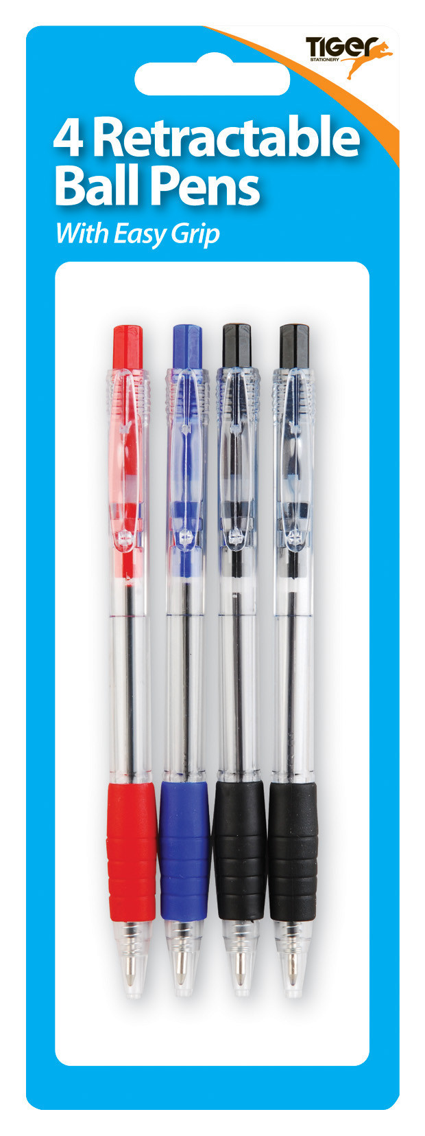 Pens, Retractable Ballpens, Assorted, 4's, Carded