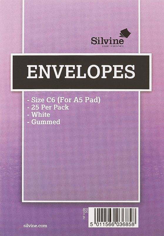 Silvine C6 Gummed Envelopes, White, 25's