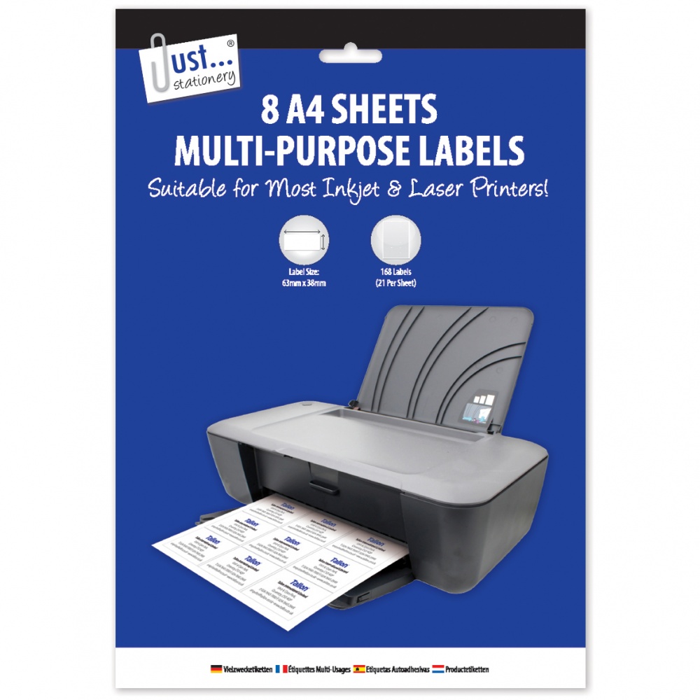 Multi Purpose Labels, A4 Sheet, 168.65 x 39mm, 21 Per sheet