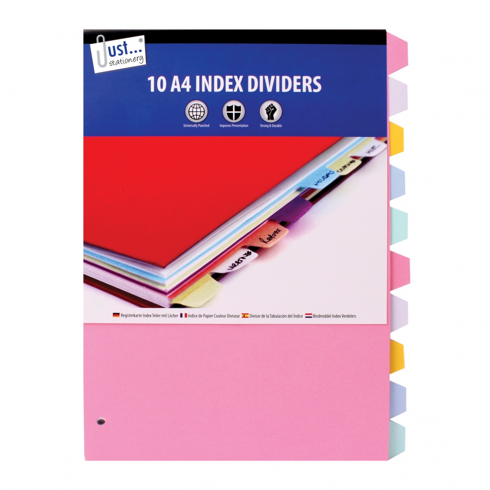 Dividers, A4 Index Paper Assorted, 10's