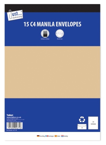 Envelopes, C4 Manilla, Peal & Seal, 80gsm, 15's