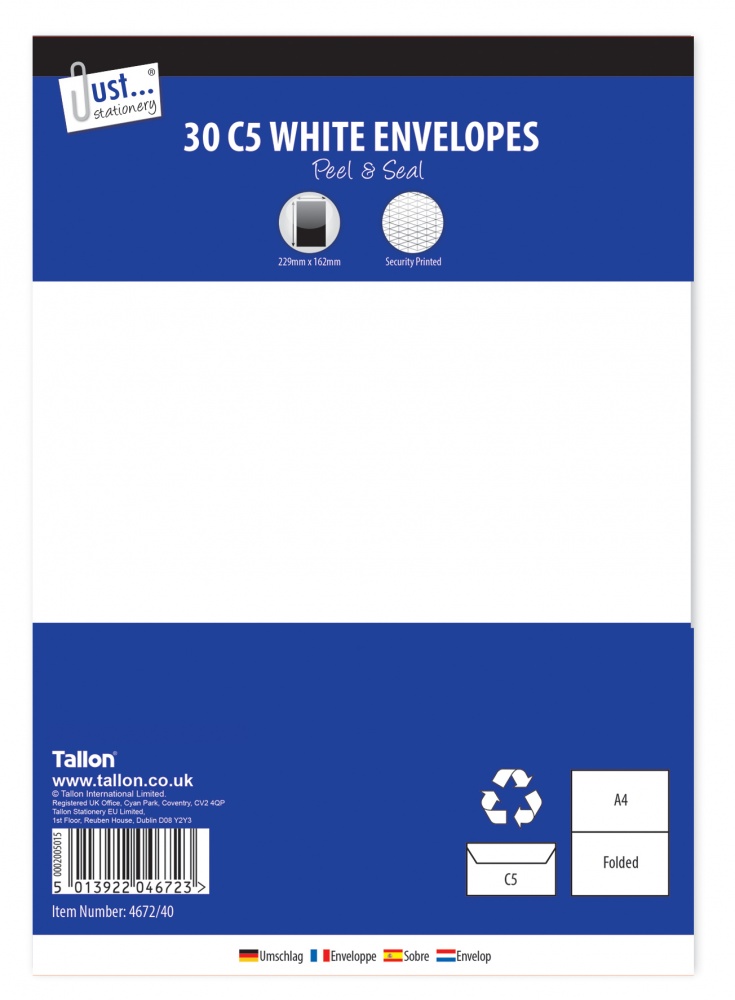 Envelopes 30 x C5 White, Peal & Seal, 80gsm