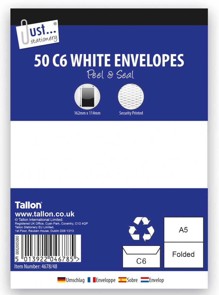 Envelopes 50 x C6 White, Peal & Seal, 80gsm