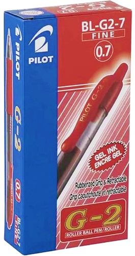 Pens, Pilot G2 Retractable 0.7mm Red, Boxed