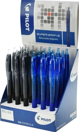 Pens, Pilot Super Grip G Retractable Black & Blue, Display