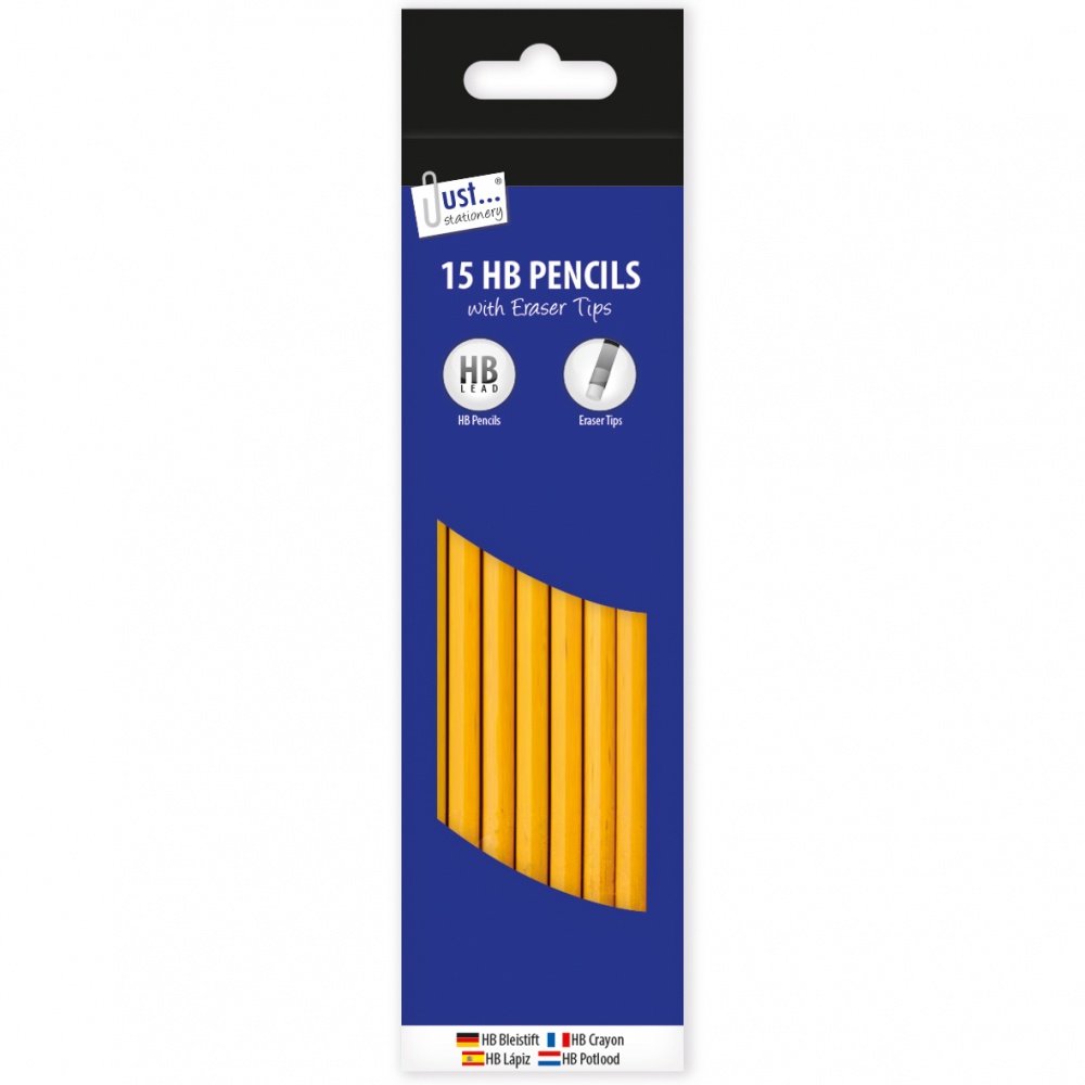 Pencils, HB With Eraser Tops, 15's