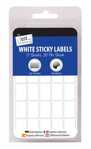 Sticky Labels, 19 x 12mm, White, 17 Sheets of 30 Labels