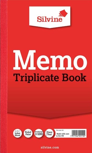 Triplicate Book, Memo Book, Full-Size, 210 x 127mm, Ruled