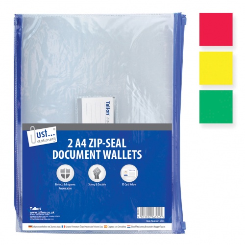 A4 Zip Top Document Wallets, Pack of 2