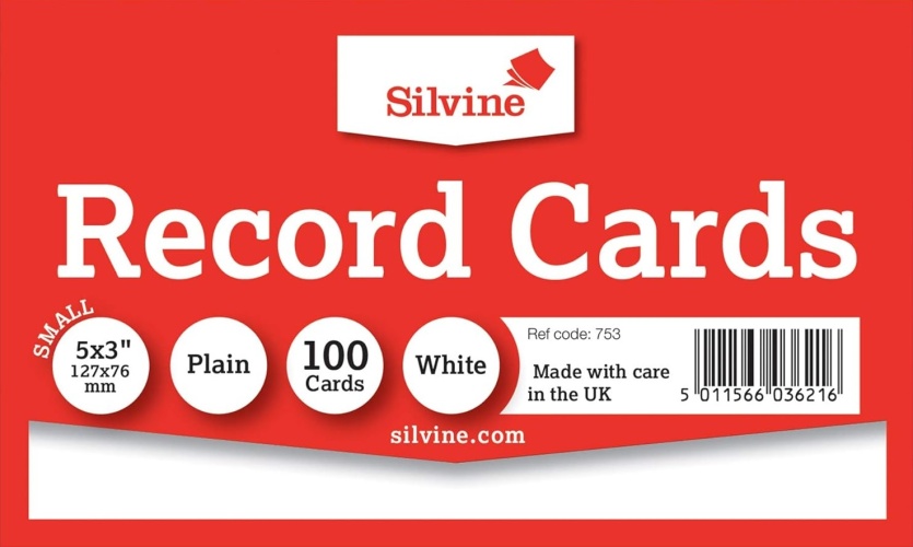 Record Cards, 5 x 3 White Plain 100's