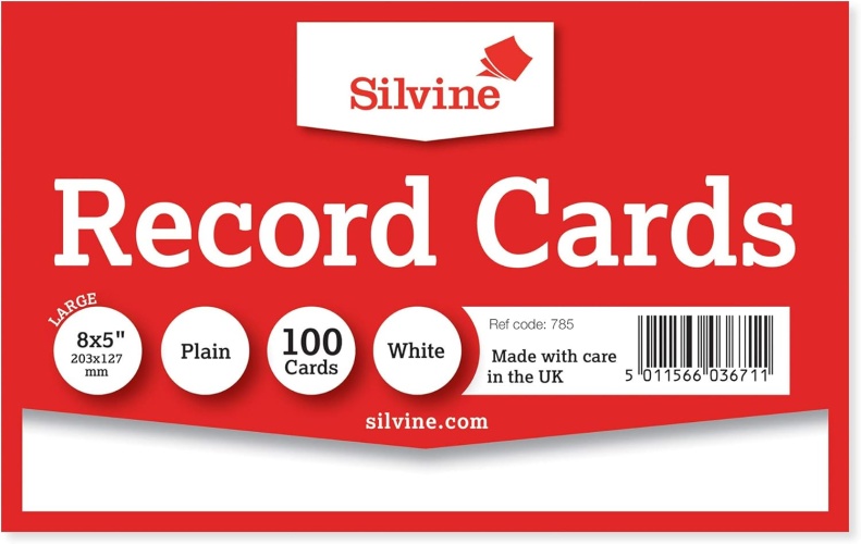 Record Cards, 8 x 5 White Plain 100's