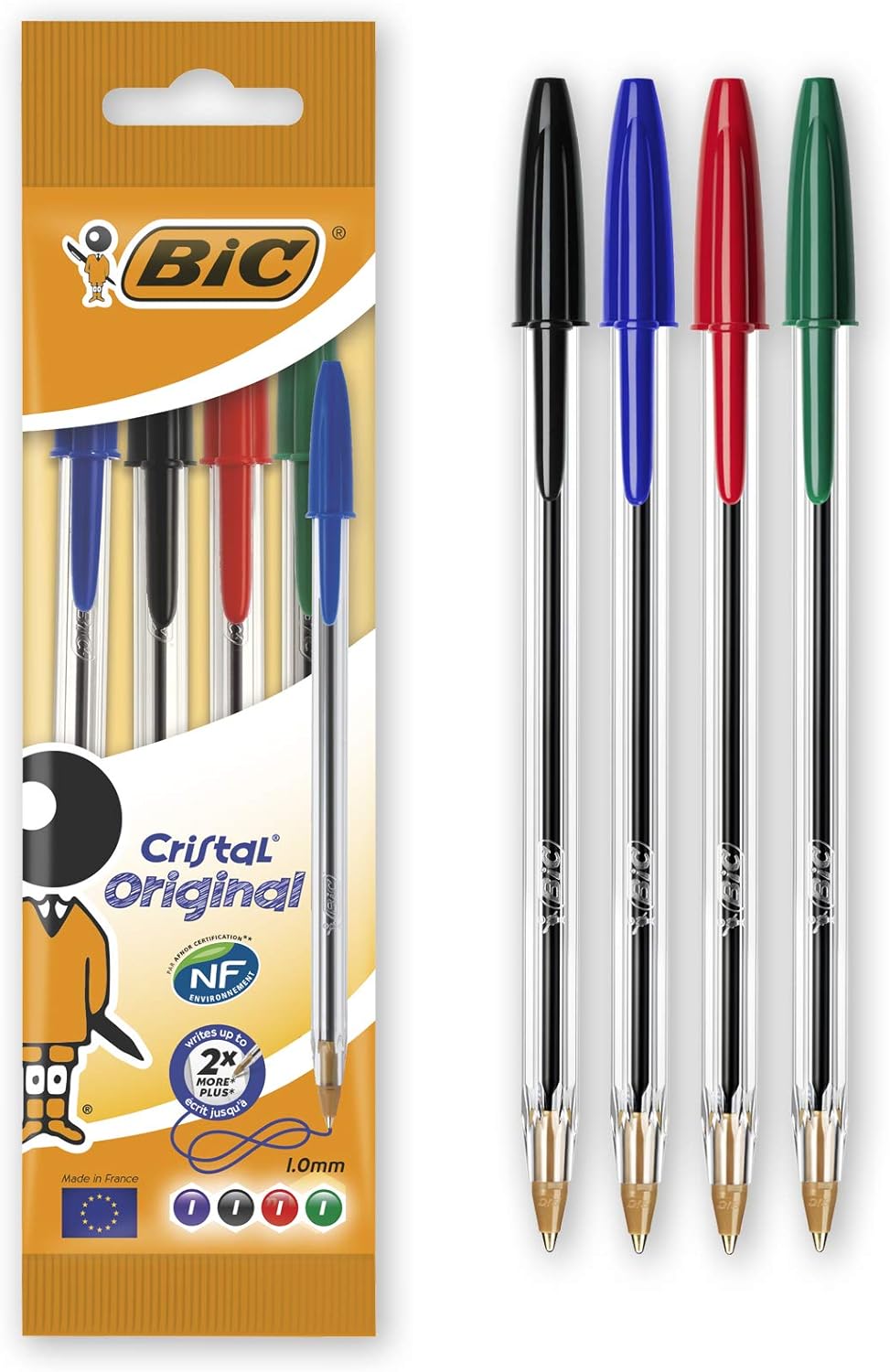 Pens, BIC Cristal Ball Pen, Assorted, 4 in Hanging Pouch