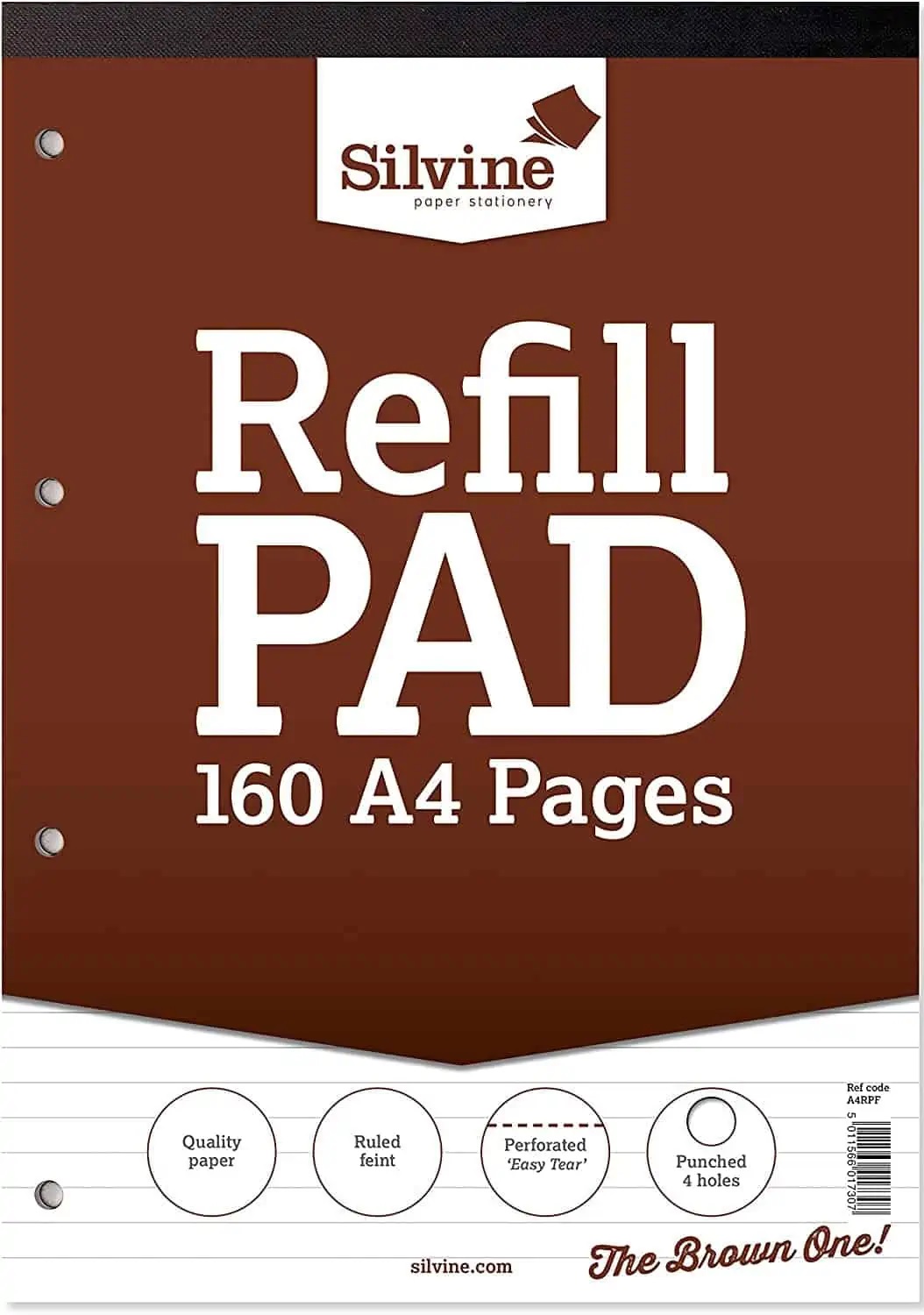 A4 Refill Pad, Silvine 160 pages, Feint (Brown cover)