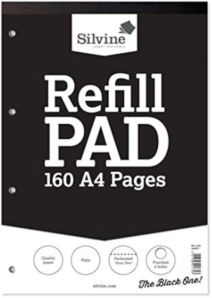 A4 Refill Pad, Silvine 160 pages, Plain (Black cover)