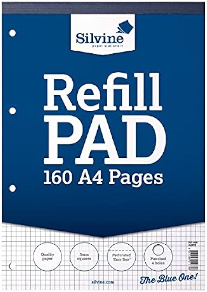 A4 Refill Pad, Silvine 160 pages, 5mm Squares (Dark Blue cover)