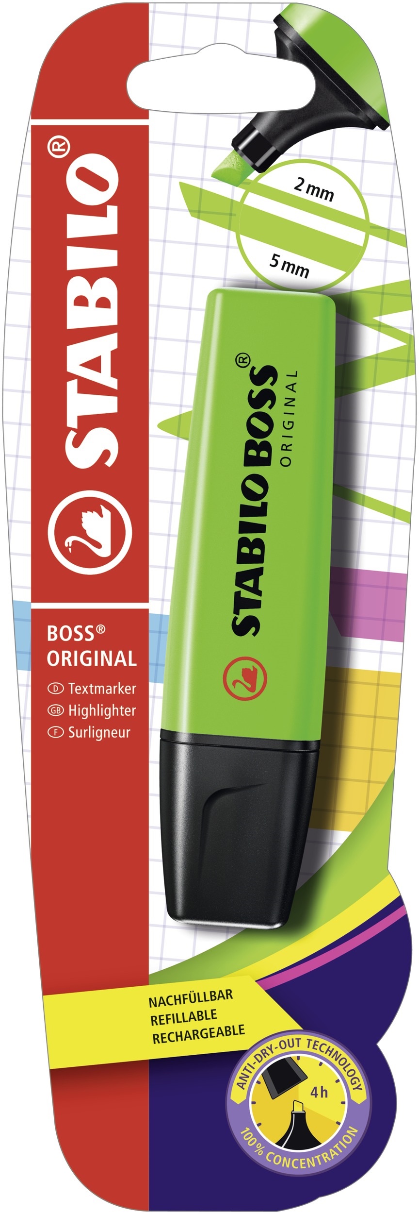 Highlighter, STABILO Boss Original Green, Hanging Card
