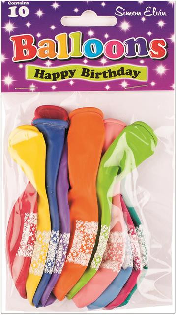 Balloons, 10'' Printed, Happy Birthday, 10's
