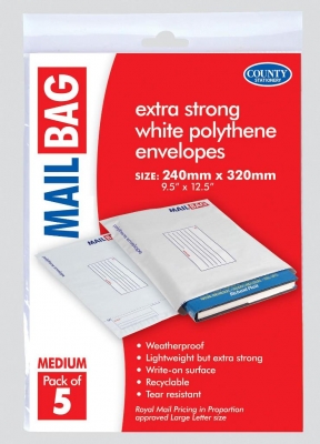 County Polythene Mail Bag, Medium 5's, 240 x 320mm