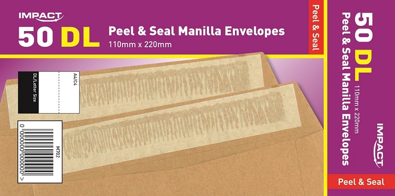 Impact DL (110x220mm) Manilla Peel & Seal Envelopes, (85gsm) 50's