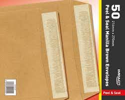 Envelopes, 216 x 270mm Manilla/Brown, Peal & Seal, (Ribbed-110gsm), 50's