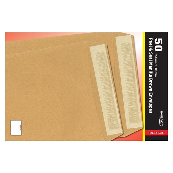 Envelopes, 254 x 381mm Manilla/Brown, Peal & Seal, (Ribbed-110gsm), 50's