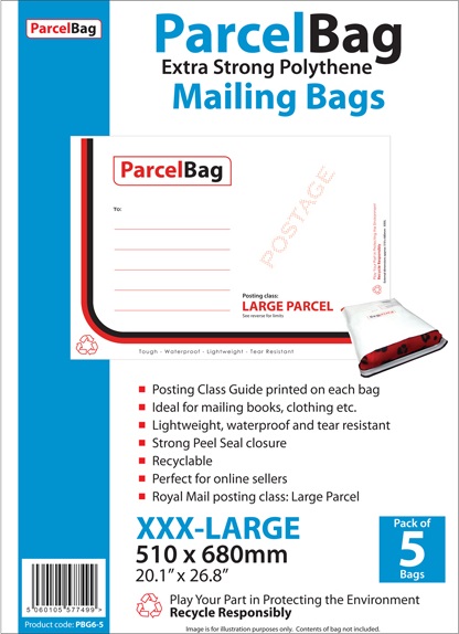 Parcel Bag, XXXL, 510mmx680mm, 5's (Large Parcel)