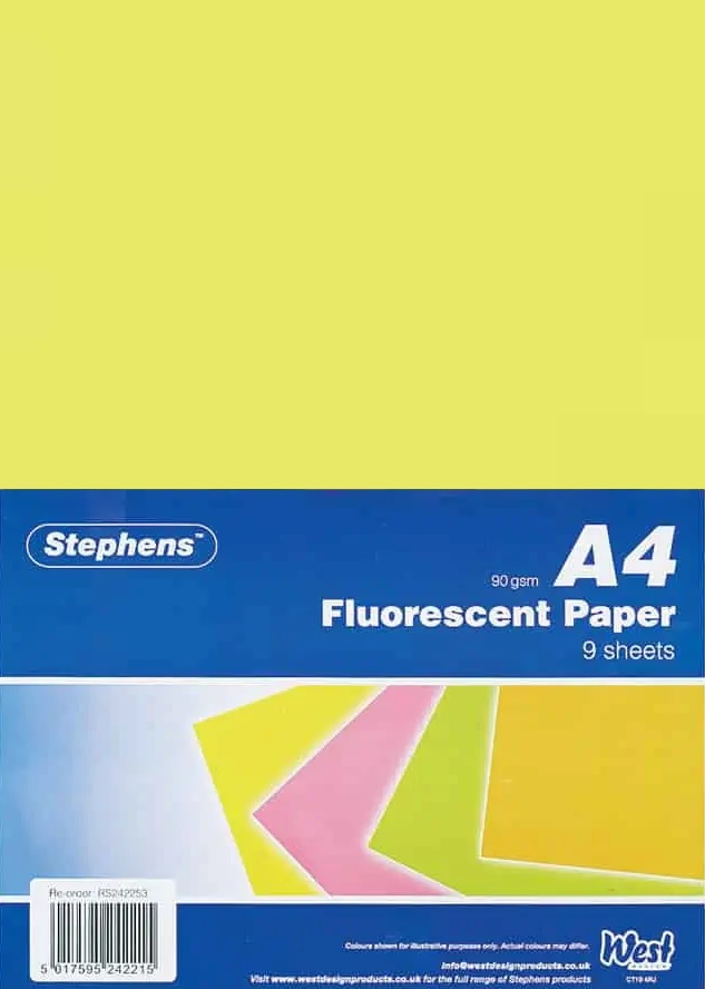 Paper, A4, Stephens Fluorescent, 9 Sheets