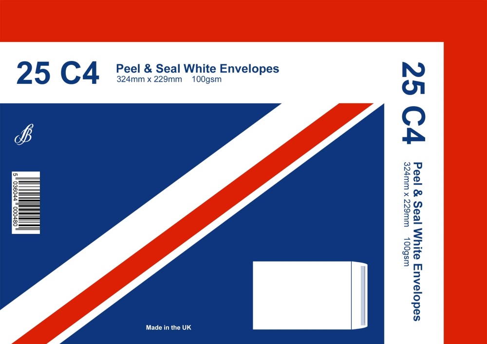 Envelopes, C4 (229x324mm) White Peel & Seal 100gsm, 25's