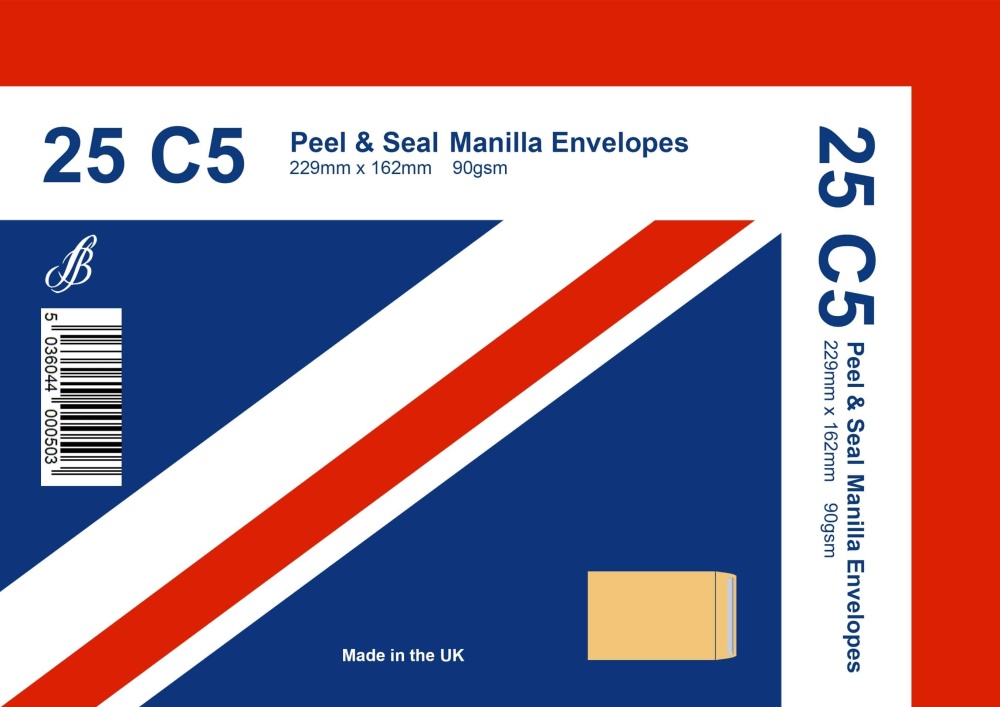Envelopes, C5 (162 x 229mm), Manilla Peel & Seal 90gsm, 25's