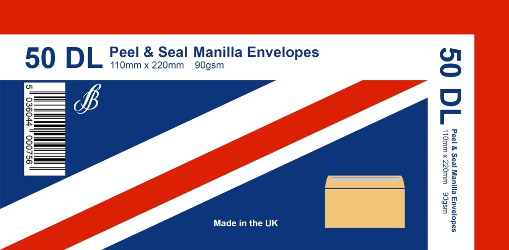 Envelopes, DL (110 x 220mm), Manilla Peel & Seal 90gsm, 50's