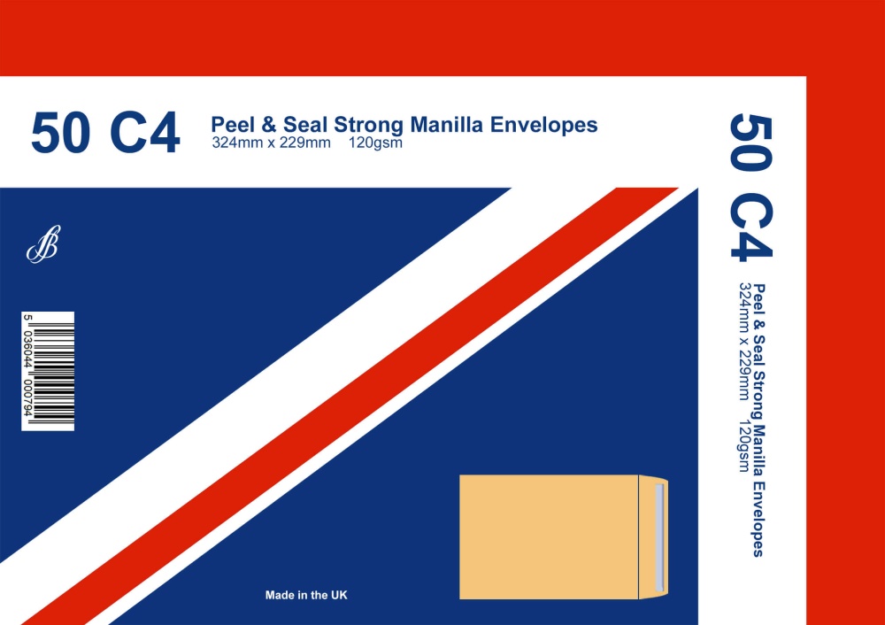 Envelopes, C4 (229 x 324mm) Heavy Duty Manilla Brown Peel & Seal, 50's