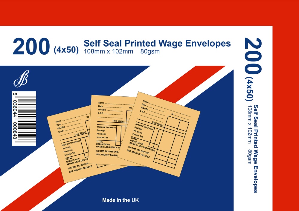 Wages Envelopes, 108 x 102mm, Printed, Manilla Brown (80gsm) 50's
