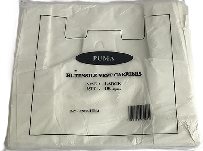 Carrier Bags, 11 x 17 x 21 'Puma', White, 1000's