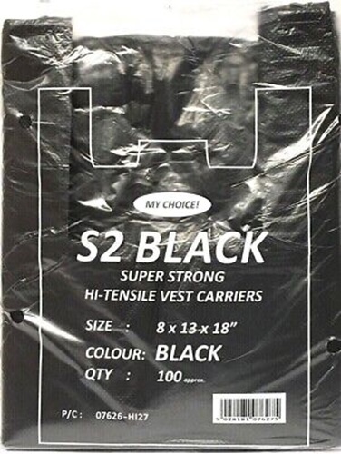 Carrier Bags, 8 x 13 x 18 'S2' Bottle, Black, 2000's