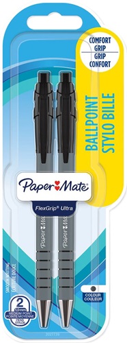 Pens, PaperMate FlexGrip Ultra, Retractable, Black, 2's