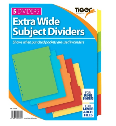 Dividers, Extra Wide, Index, Subject, 5 Part