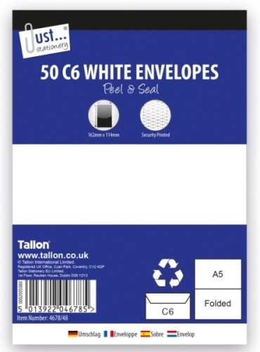 Envelopes, C6 White, Peal & Seal, 80gsm, 50's