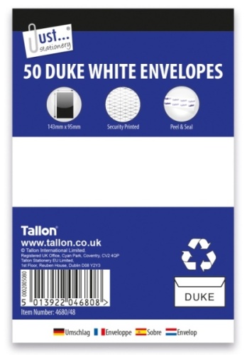 Envelopes, Duke, White, Peal & Seal, 80gsm, 50's