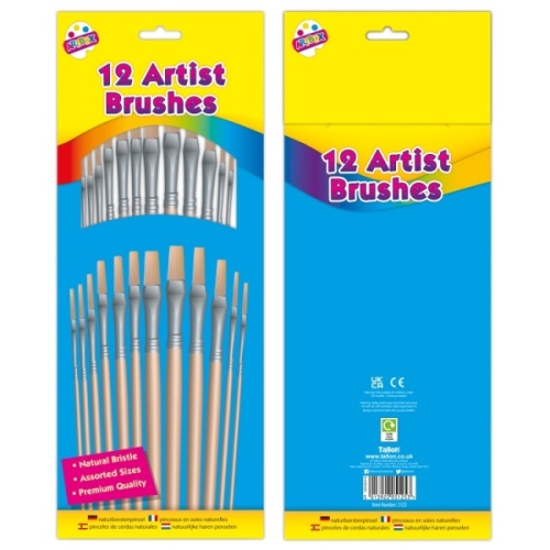 Paint Brushes, Artist, Natural Bristle, 12's