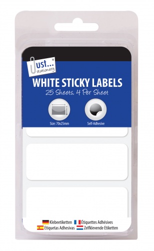 Sticky Labels, 70 x 25 mm, White, 100's